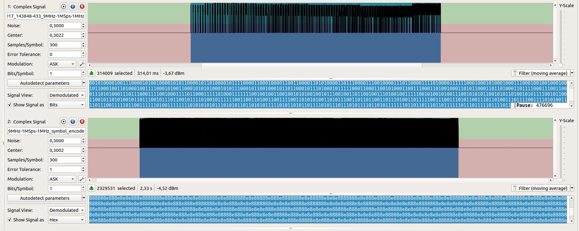 Duration of De Bruijn sequence. Bit encoding (top) vs symbol encoding (bottom)